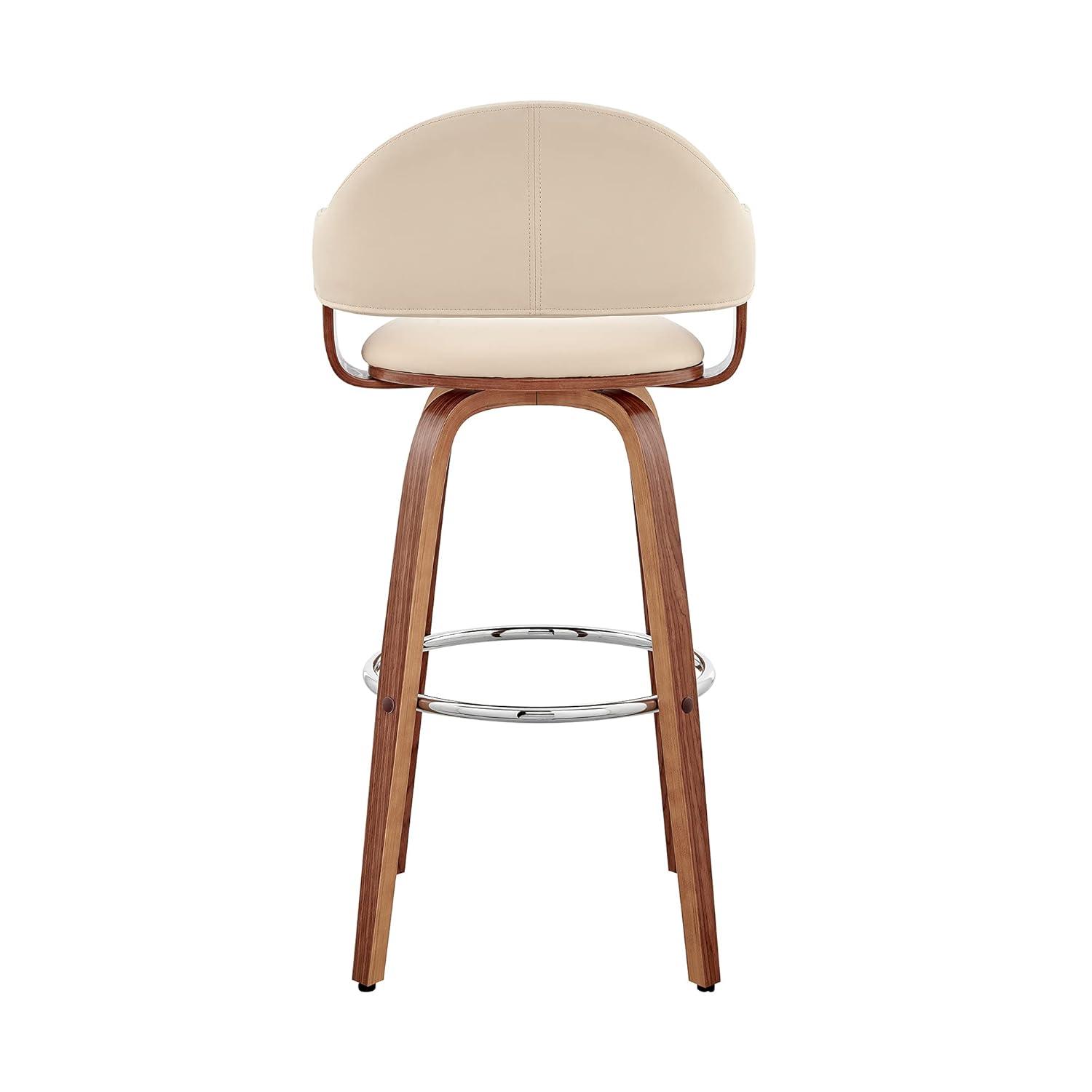 Armen Living 26" Daxton Counter Height Barstool with Cream Faux Leather Seat Walnut Finish Frame: Swivel, Footrest, Upholstered