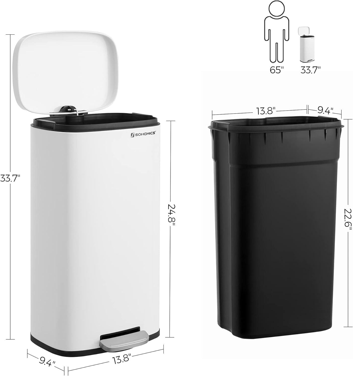 8 Gallon Trash Can with Lid, Garbage Can, Stainless Steel Small Waste Bin with Step Pedal and Inner Bucket, Soft Close, Kitchen