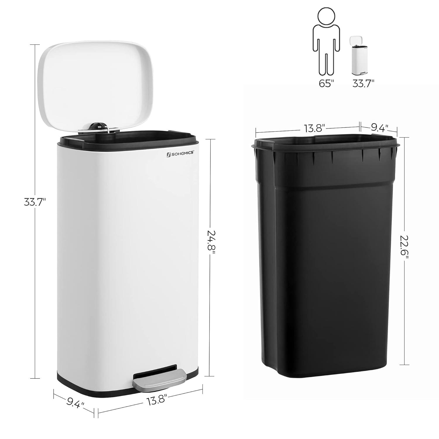 8 Gallon Trash Can with Lid, Garbage Can, Stainless Steel Small Waste Bin with Step Pedal and Inner Bucket, Soft Close, Kitchen