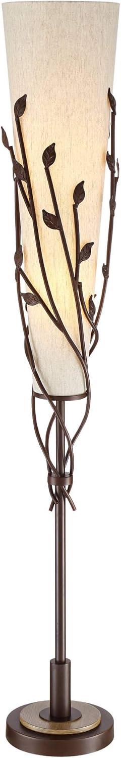 Franklin Iron Works Folia Rustic Industrial Floor Lamp 66" Tall Oil Rubbed Bronze Vine Linen Tapering Cone Shade for Living Room Bedroom House Home