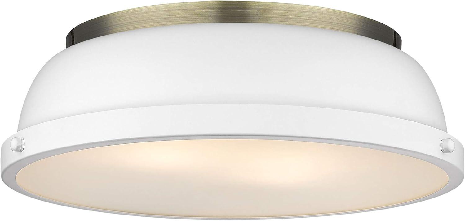 Golden Lighting Duncan 2-Light Flush Mount in Aged Brass with Matte White