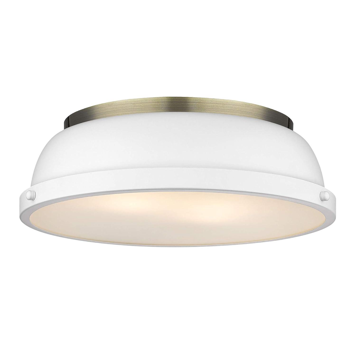 Golden Lighting Duncan 2-Light Flush Mount in Aged Brass with Matte White
