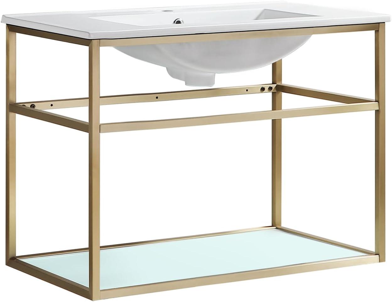 Pierre 30 Single, Open Shelf, Metal Frame Bathroom Vanity