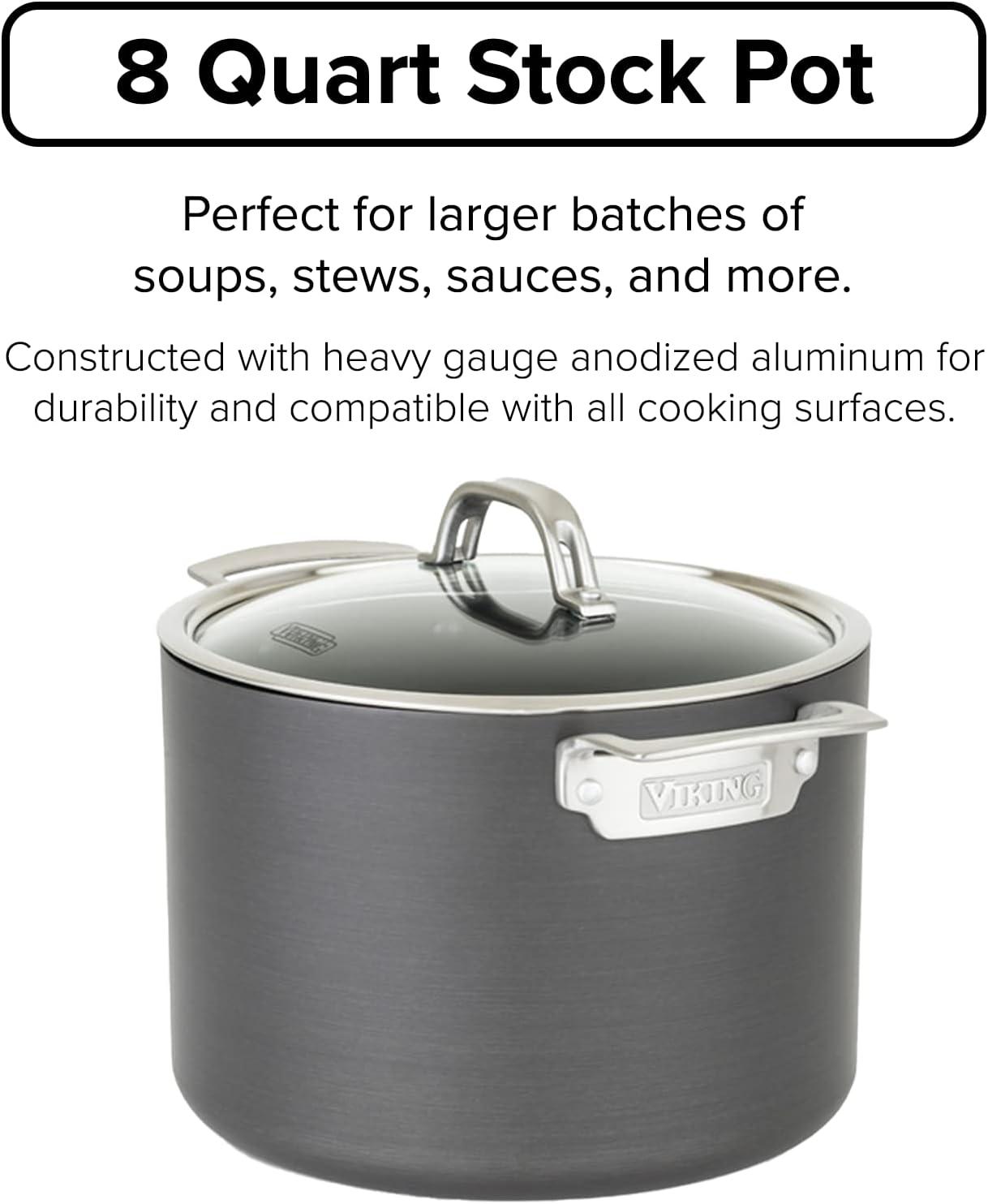 Viking 8 Quart Gray Aluminum Nonstick Stockpot with Glass Lid