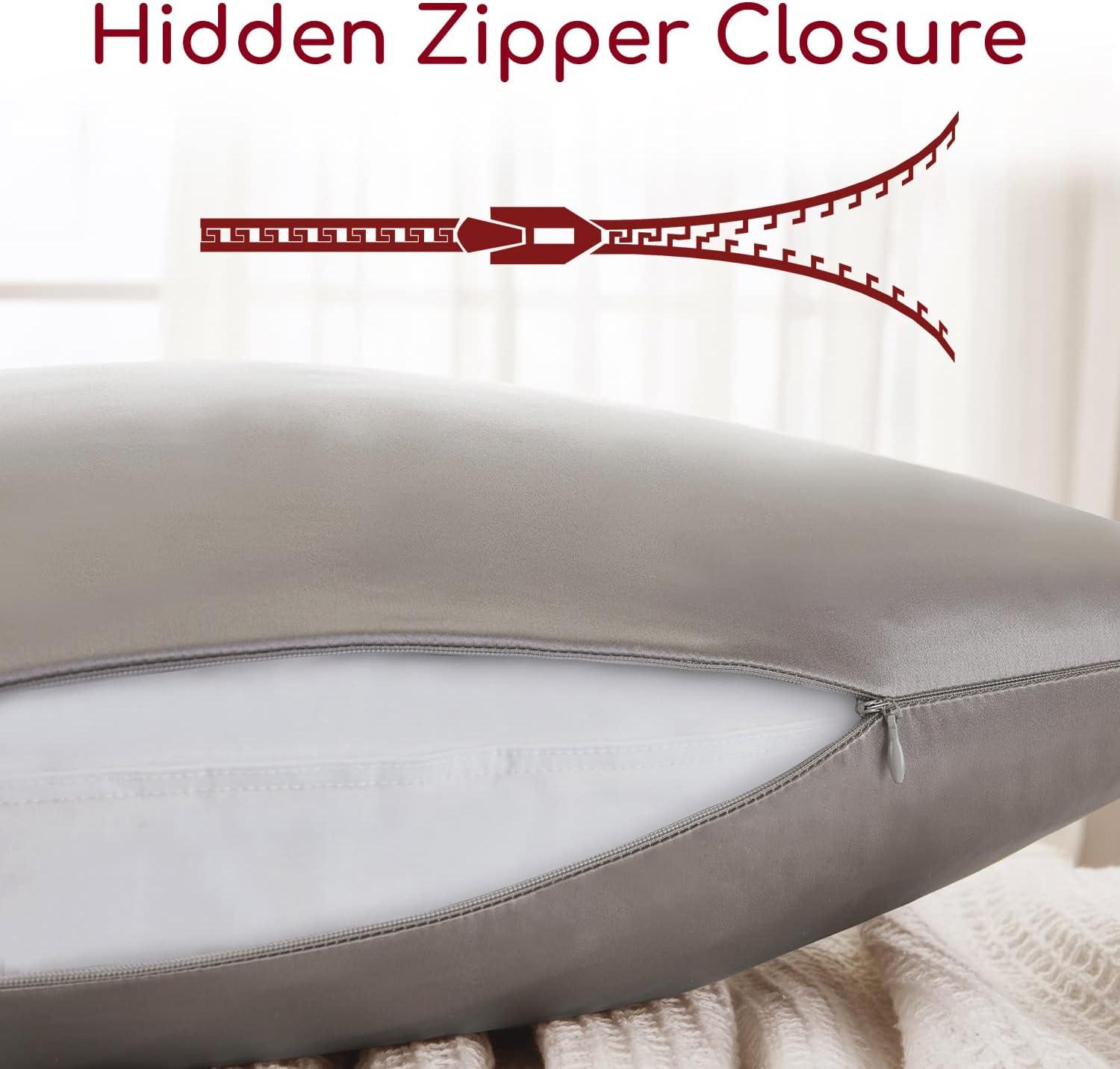 Mellanni Mulberry Silk Collection 19 Momme Light Gray Silk Pillowcase, Body 20"x54"