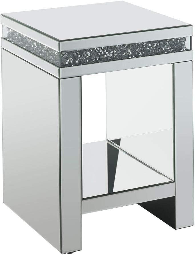 16" Noralie Tempered Glass Mirrored Accent Table Faux Diamonds - Acme Furniture