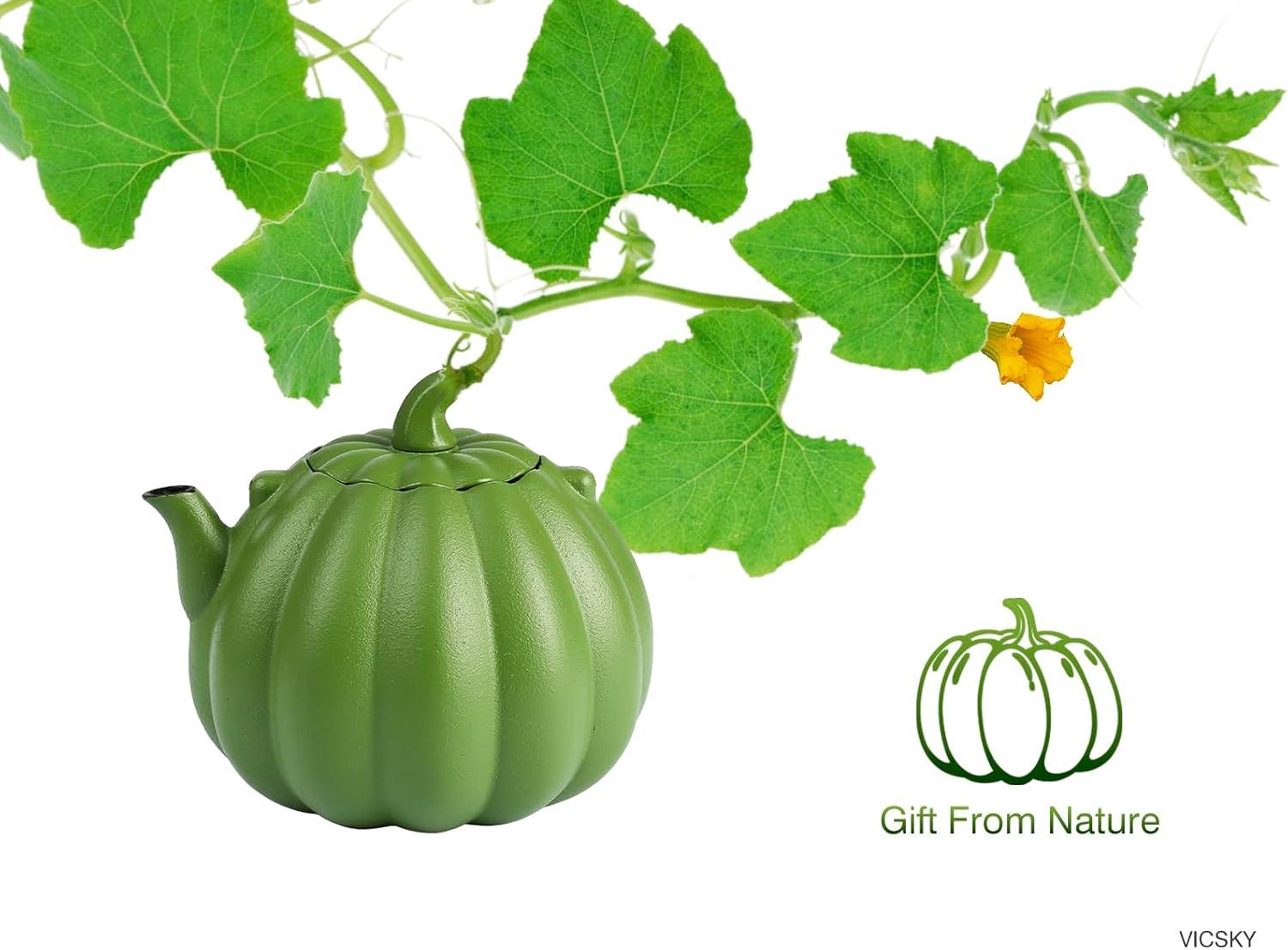 Ophelia & Co. Orange Pumpkin Cast Iron Teapot, Natural Pumpkin Color, Japanese Cast Iron Tea Kettle Stovetop Safe With Infuser, Creative Pumpkin Halloween Teapot(40Oz/1200Ml, Orange)