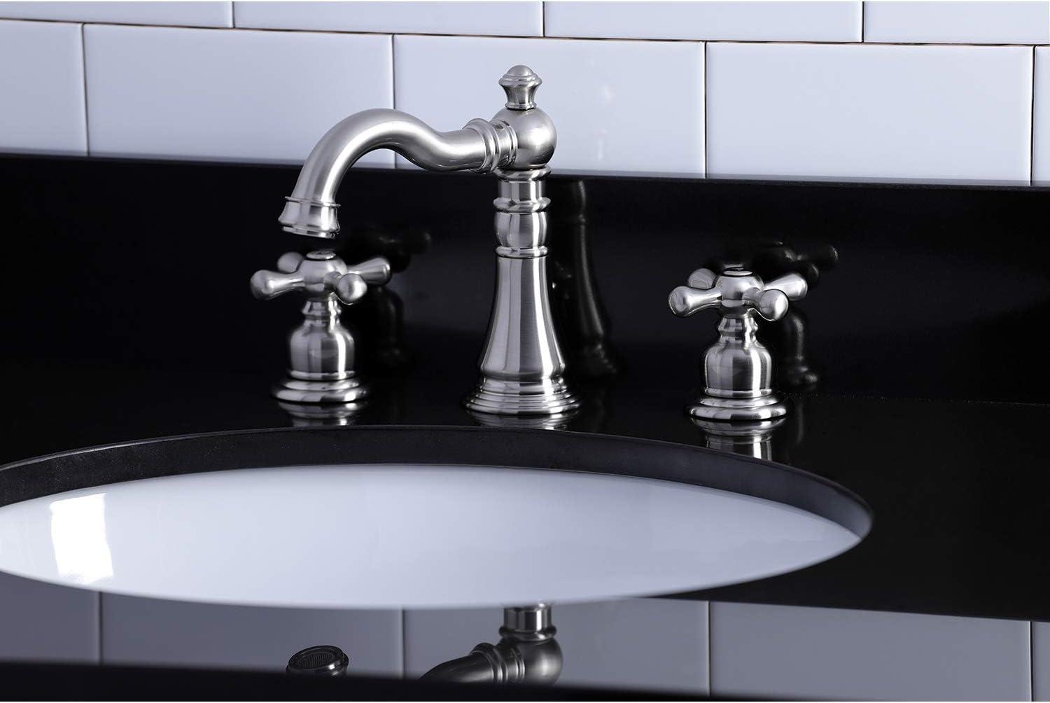 Kingston Brass American Classic Two-Handle 3-Hole Deck Mount Widespread Bathroom Faucet with Pop-Up Drain