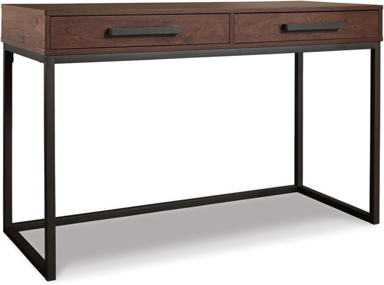 Transitional Dual-Drawer Home Office Desk in Black/Brown