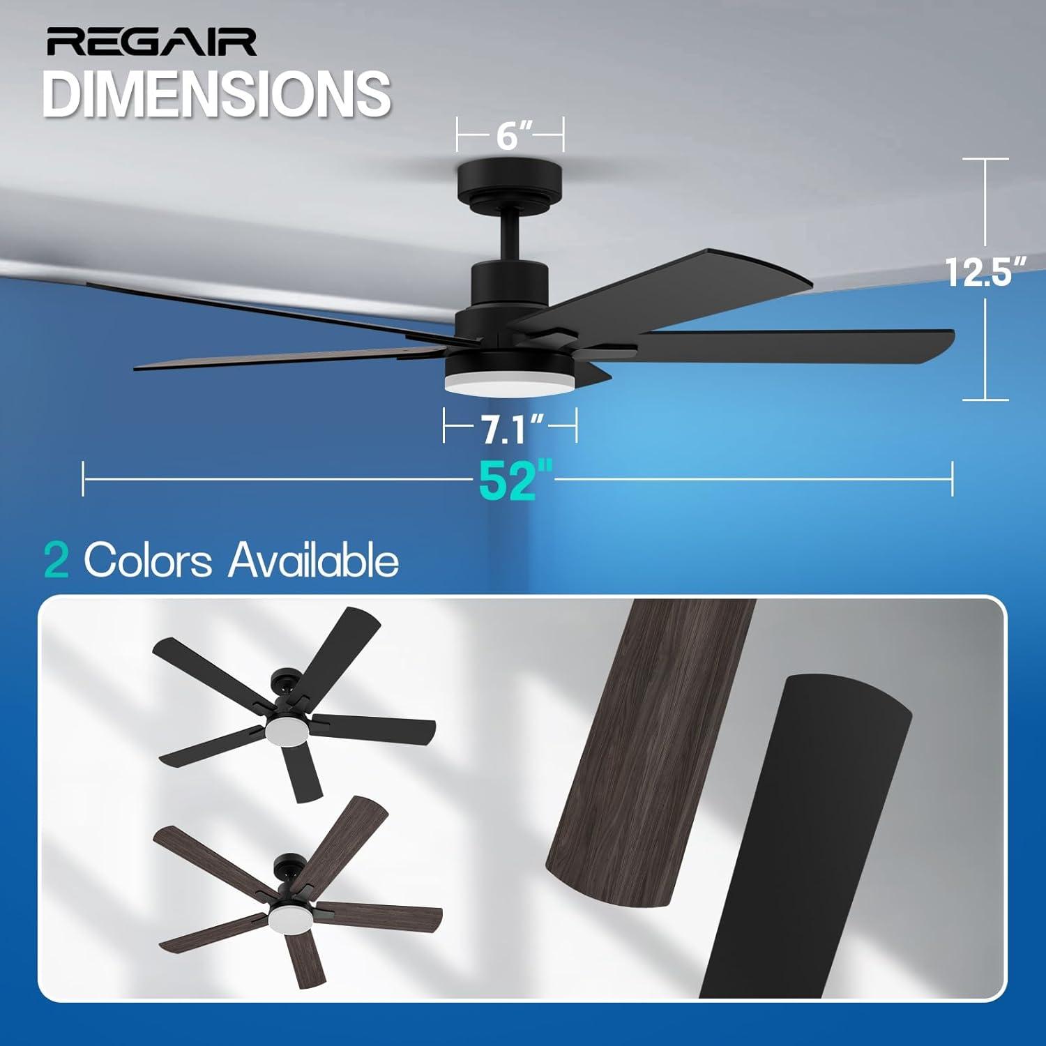 52-Inch Black Ceiling Fan with Remote and LED Light