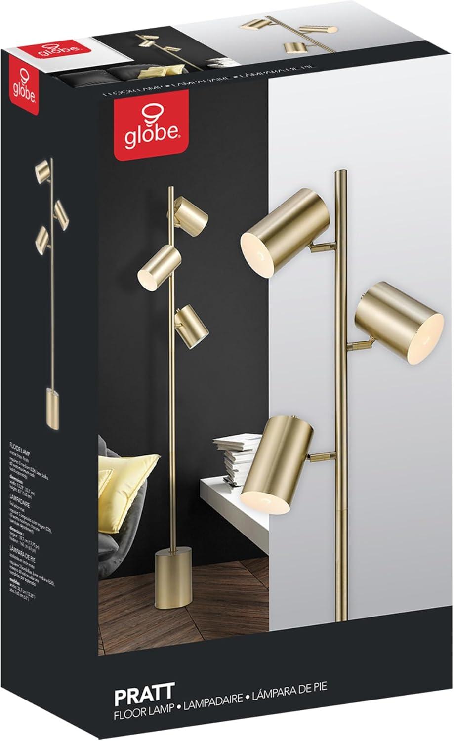 Globe Electric Pratt 63" 3-Light Matte Soft Gold Floor Lamp with Large Weighted Base, 67604