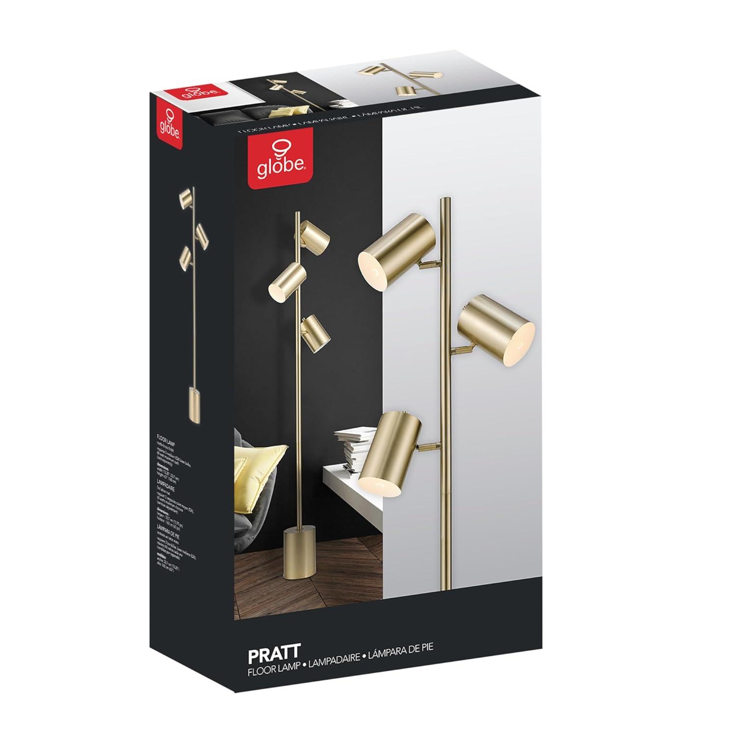 Globe Electric Pratt 63" 3-Light Matte Soft Gold Floor Lamp with Large Weighted Base, 67604