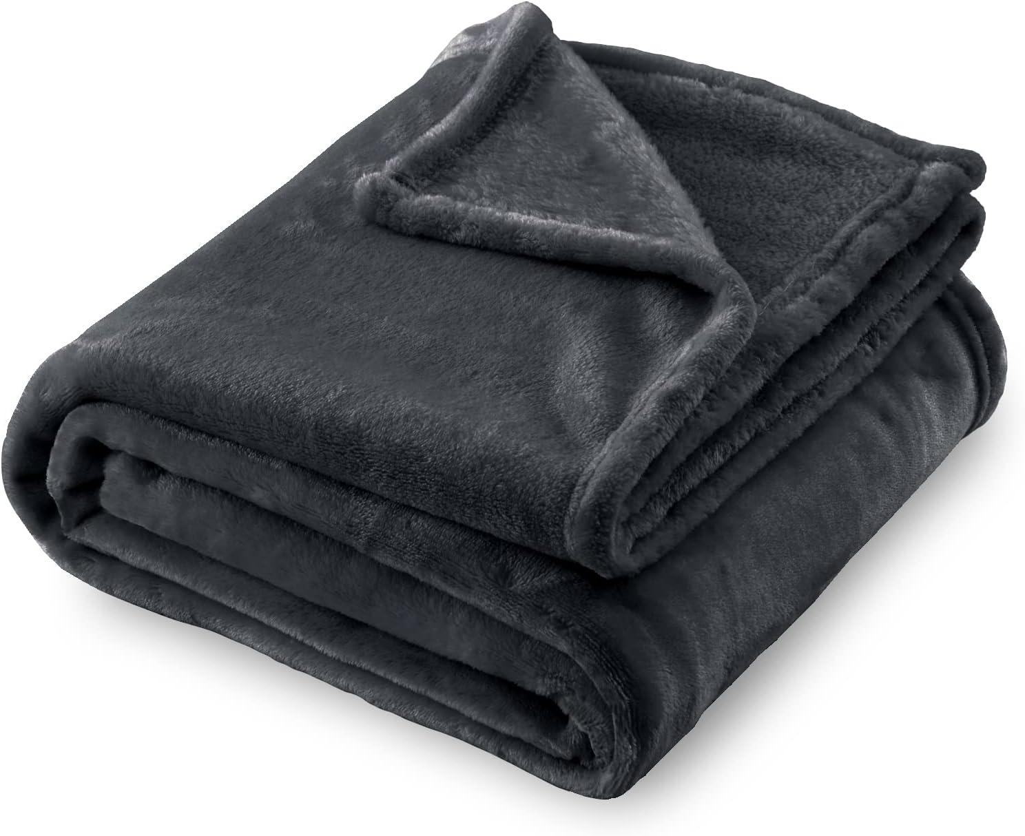 Dark Grey Flannel Fleece Throw Blanket for Pets, 50x60 inches