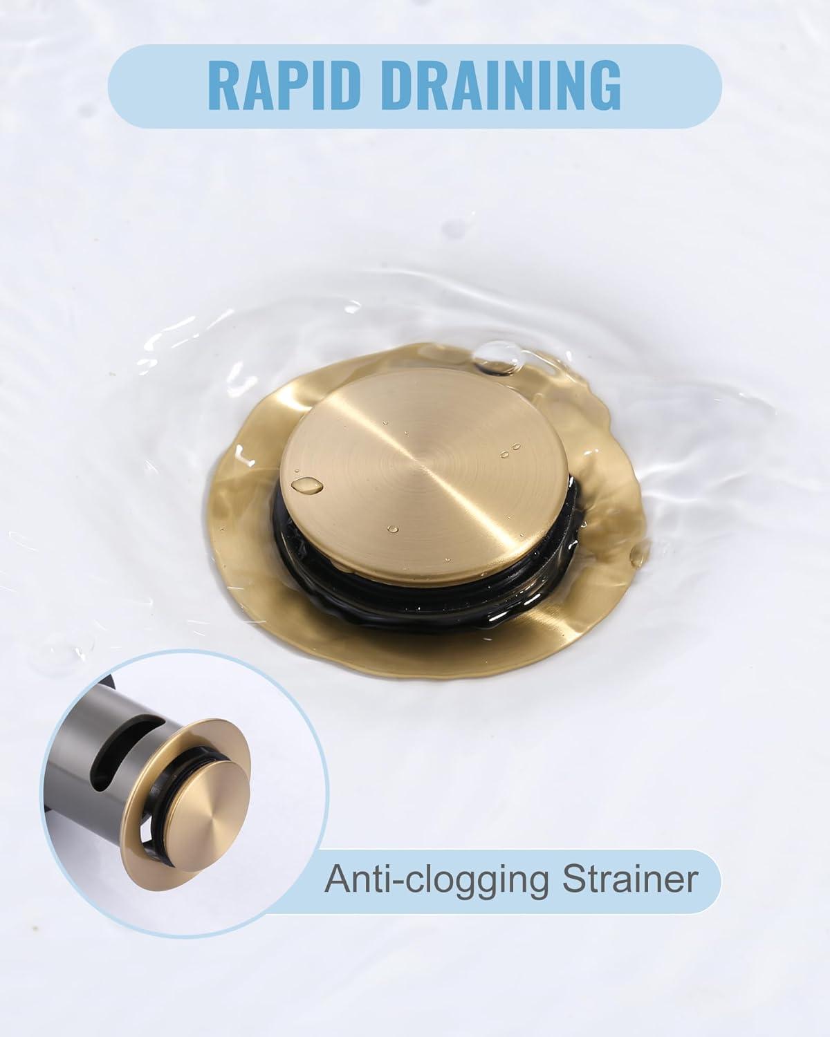 Brushed Gold Pop-Up Bathroom Sink Drain with Overflow