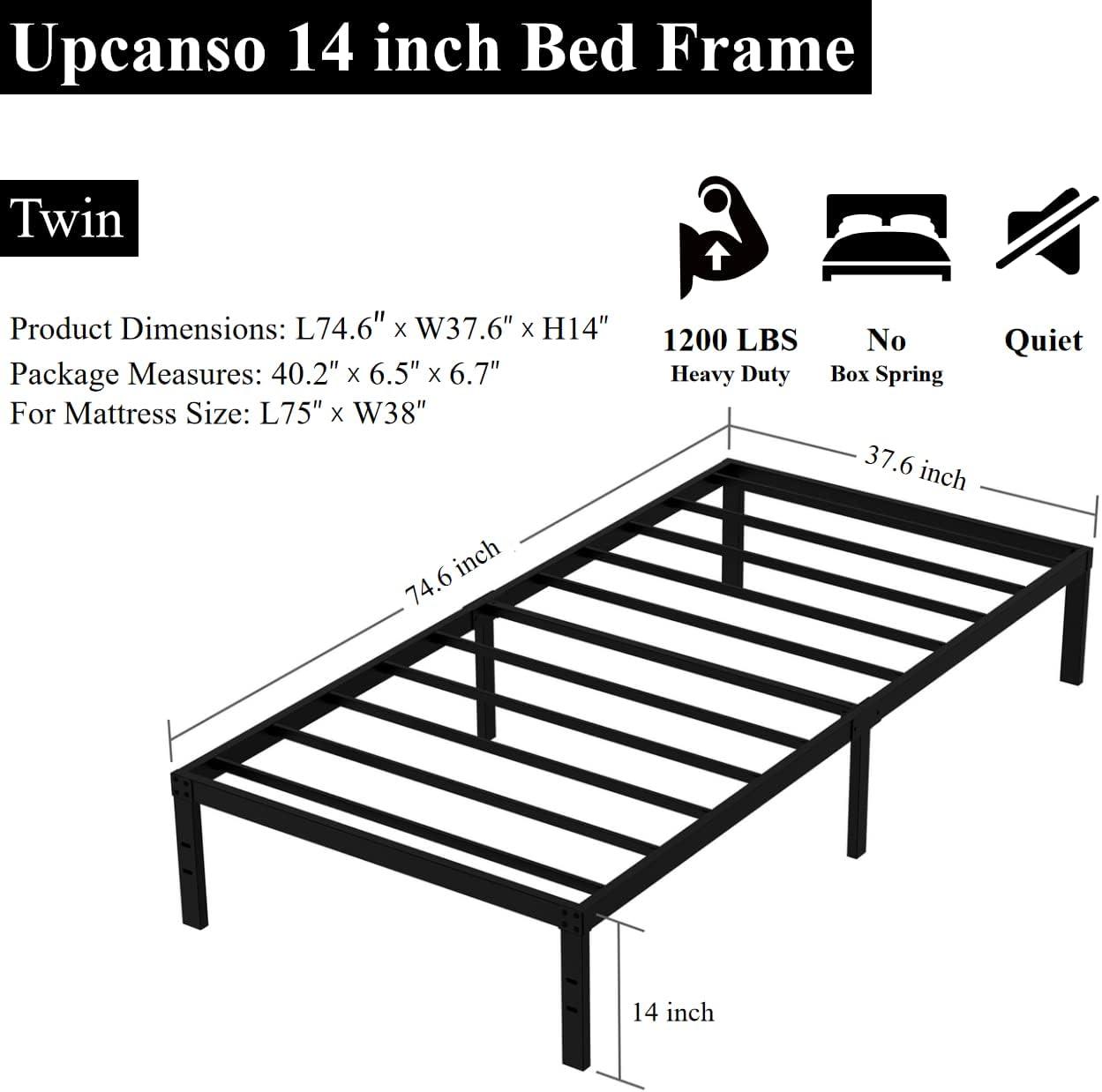 Mavesmog 14 inches Twin Size Bed Frames, Metal Twin Size Modern Mattress Platform Metal Bed Frame