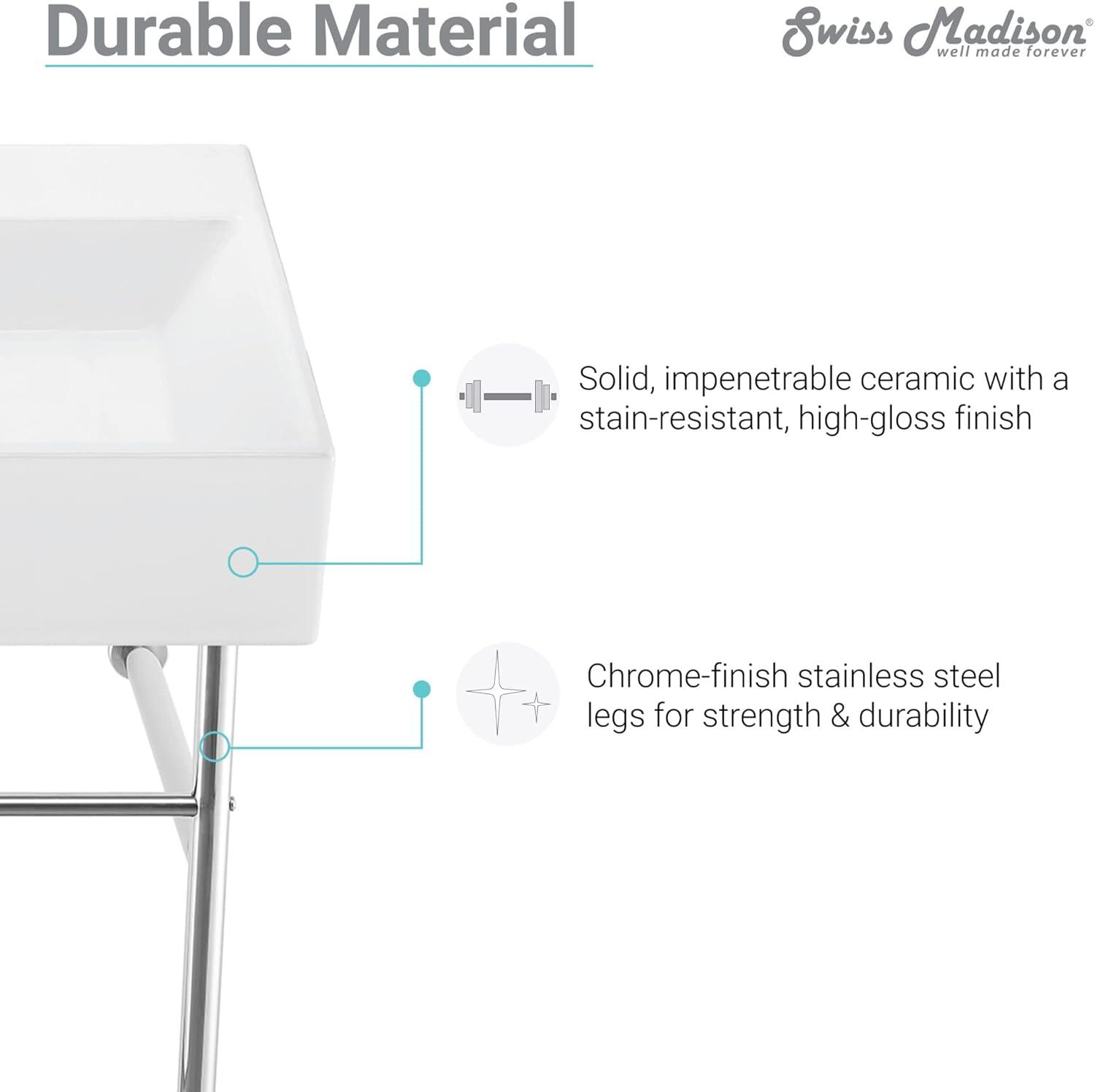 Carre 36 Ceramic Console Sink White Basin Chrome Legs