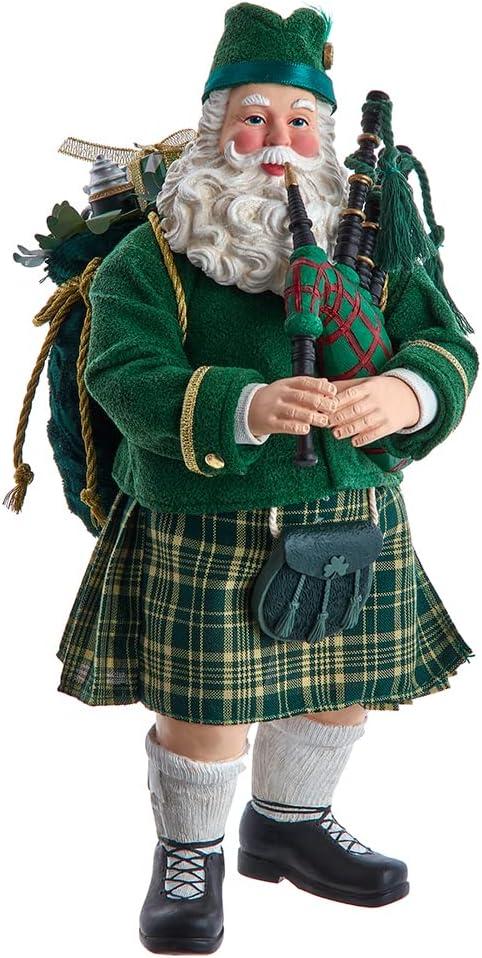 Kurt Adler 10.5-Inch Fabriché Musical Irish Bagpiper Santa