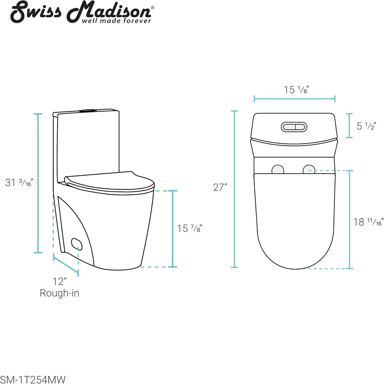 St. Tropez One Piece Elongated Toilet Dual Vortex Flush 1.6 GPF