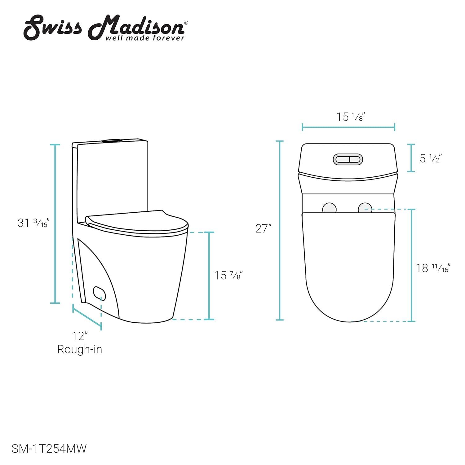 Swiss Madison St. Tropez One Piece Elongated Toilet Dual Vortex Flush 1.6 GPF SM-1T254