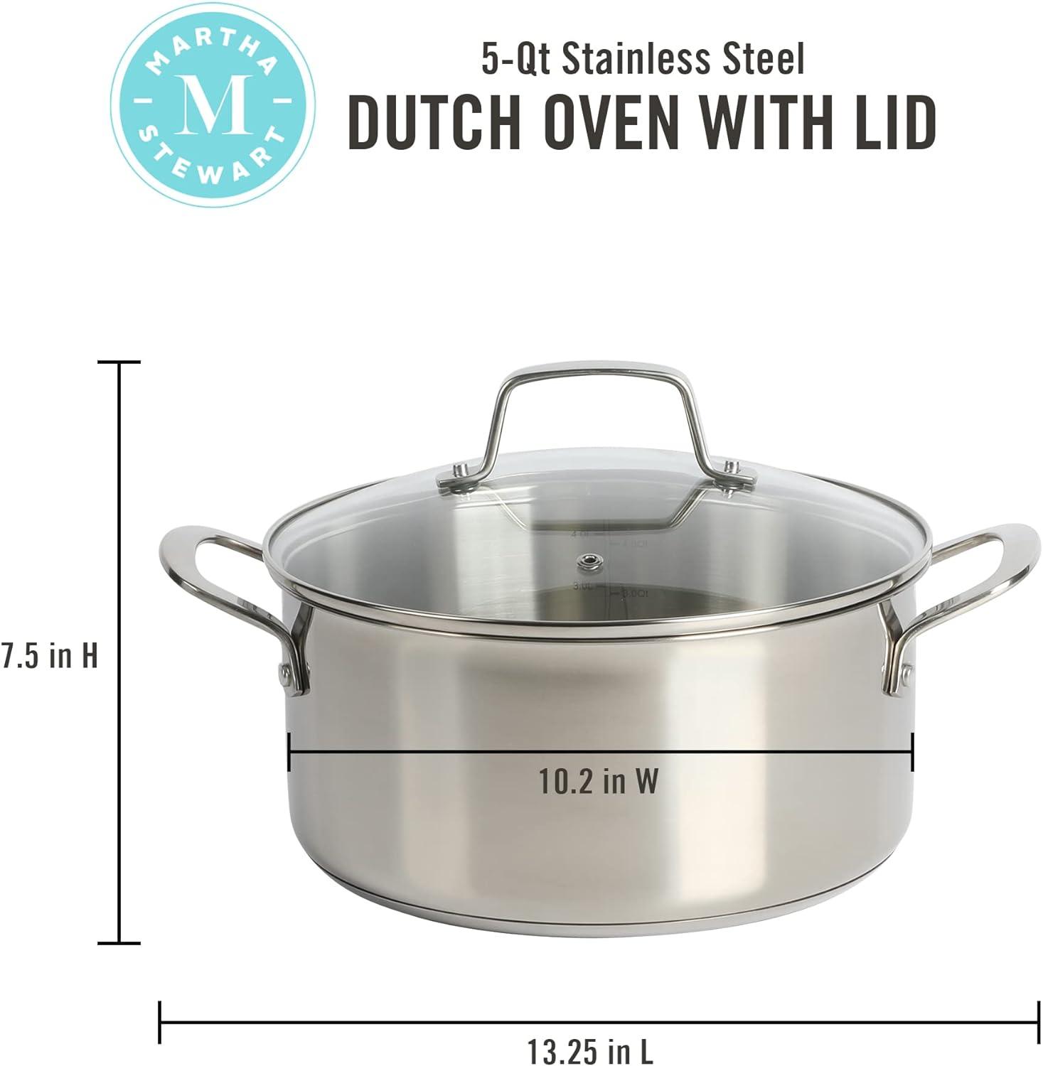 5-Quart Stainless Steel Non-Stick Dutch Oven with Glass Lid