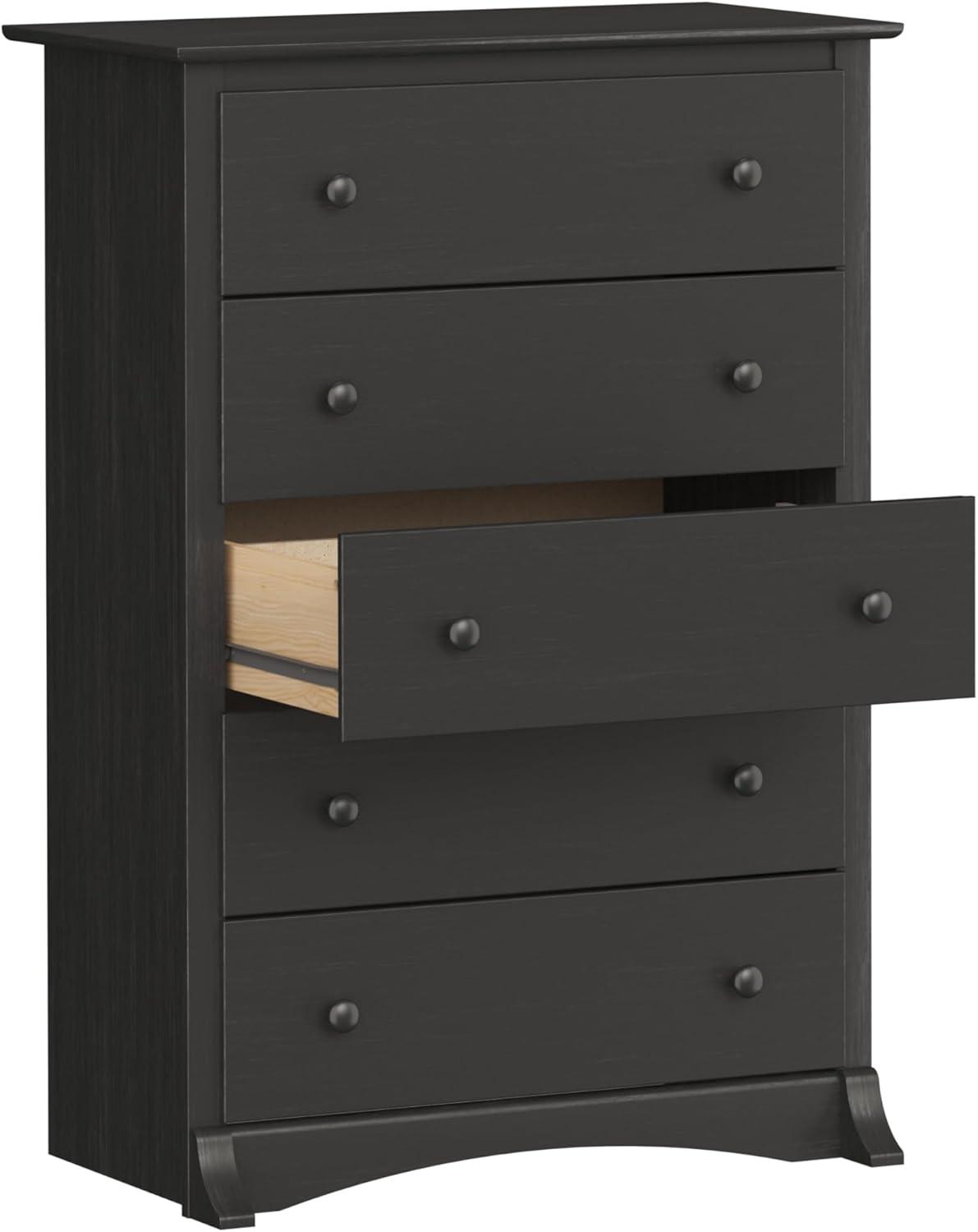 Prepac Monterey 5 Drawer Dresser Washed Black: Wood Composite Vertical Storage, 45.25" High