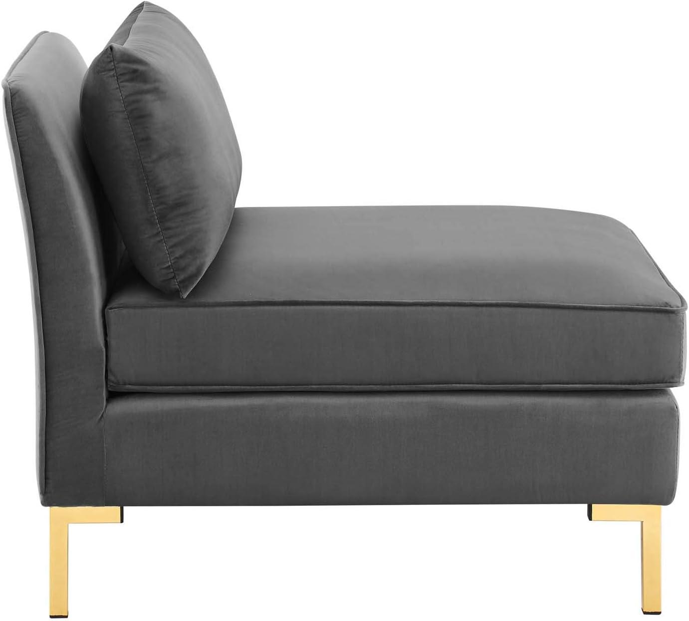 Glam Deco Gray Velvet 103" Sectional Sofa with Gold Legs