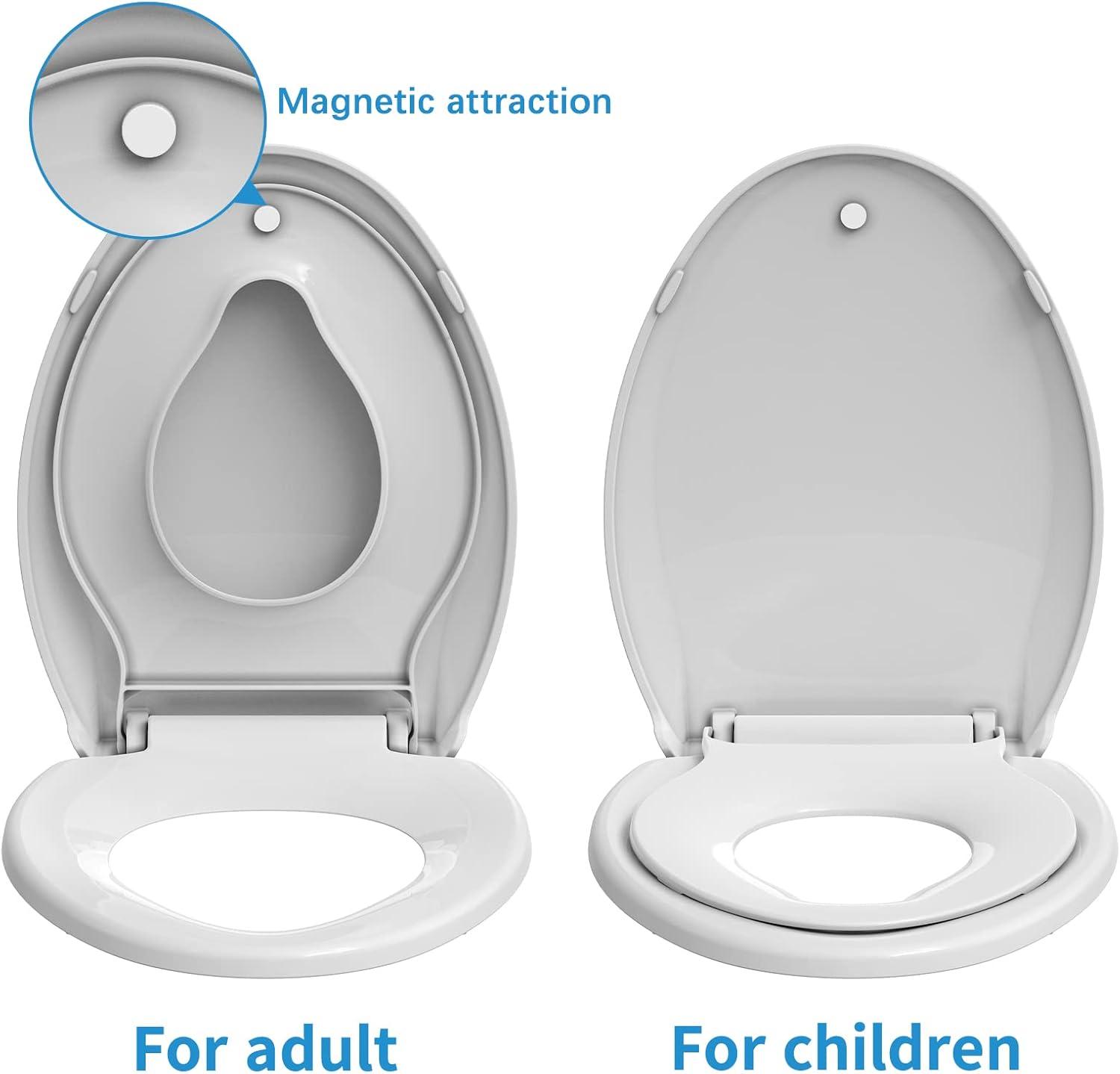 Danolapsi Elongated Toilet Seat with Built in Potty Training Seat,Quiet-Close Lid and Seat,Never Loosen,Potty Training Toilet Seat for Toddlers,Quick-Attach Hardware,Fits both Adult and Child