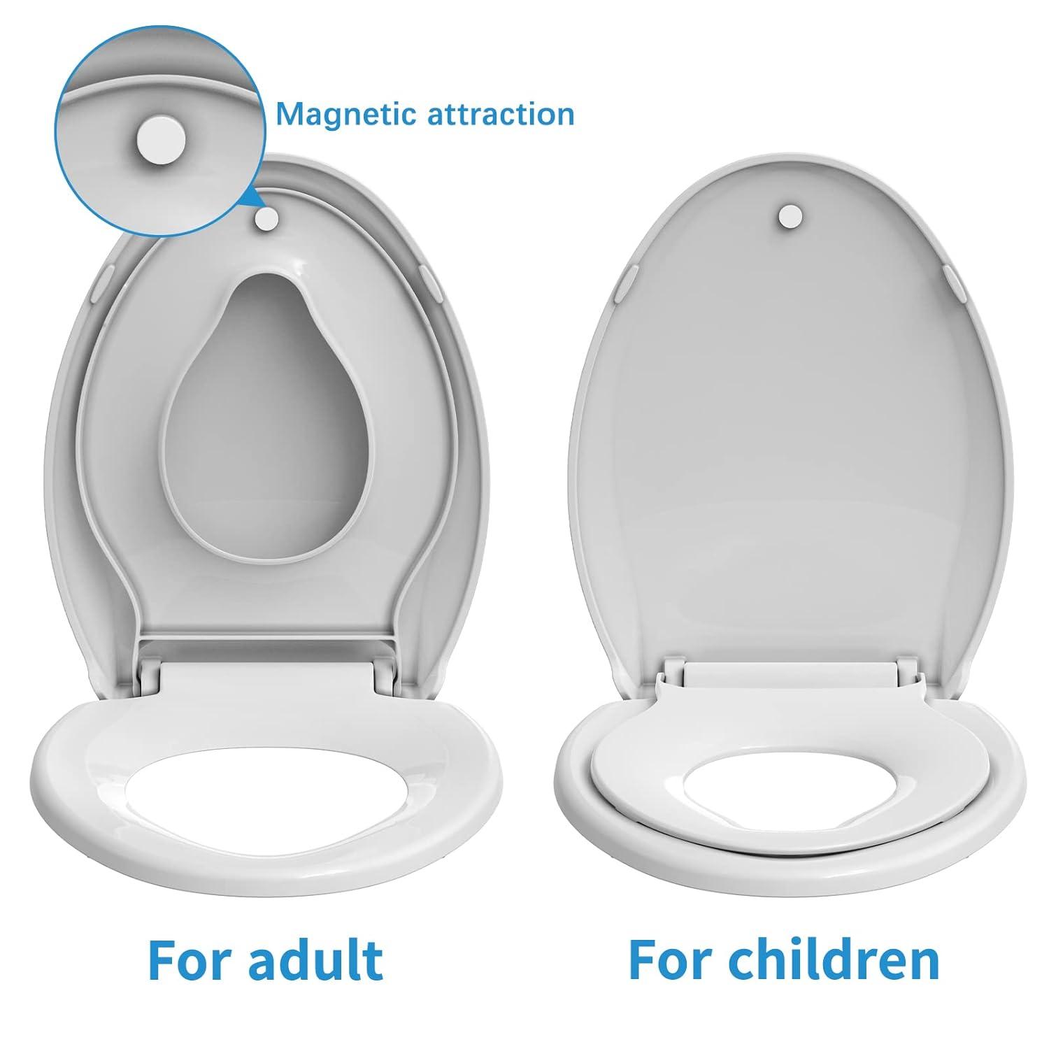 Danolapsi Elongated Toilet Seat with Built in Potty Training Seat,Quiet-Close Lid and Seat,Never Loosen,Potty Training Toilet Seat for Toddlers,Quick-Attach Hardware,Fits both Adult and Child