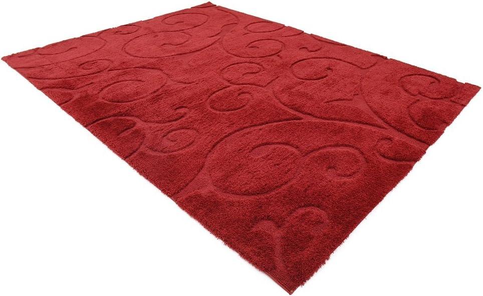 Unique Loom Floral Shag Collection Area Rug - Carved (9' x 12' Rectangle Red)