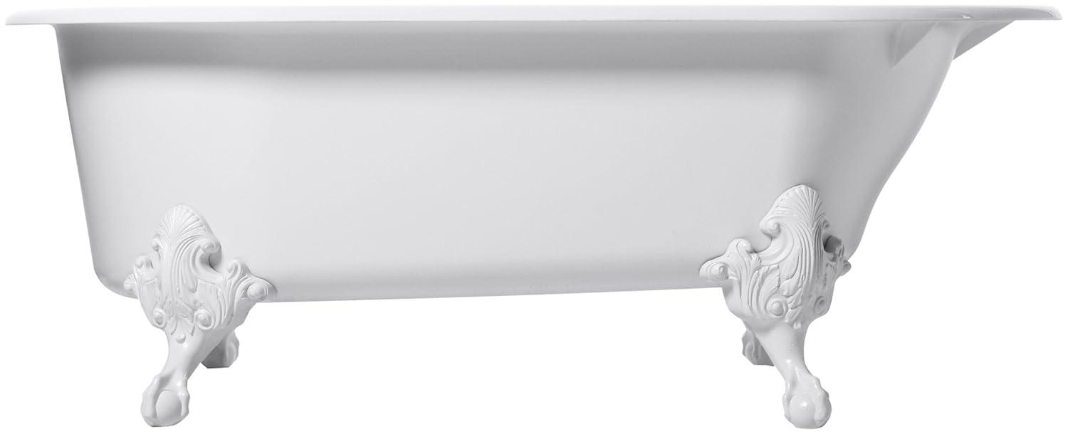 White Cast Iron Clawfoot Freestanding Bathtub with Black Feet