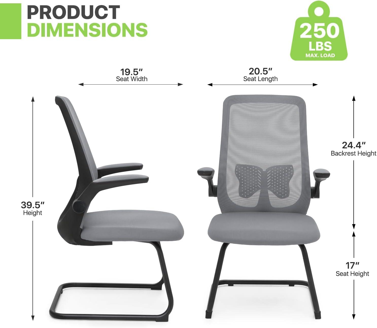 Magshion Set of 2 Ergonomic Office Chair, Computer Desk Seat with Lumbar Support & Flip-Up Arms for Home Office, Grey