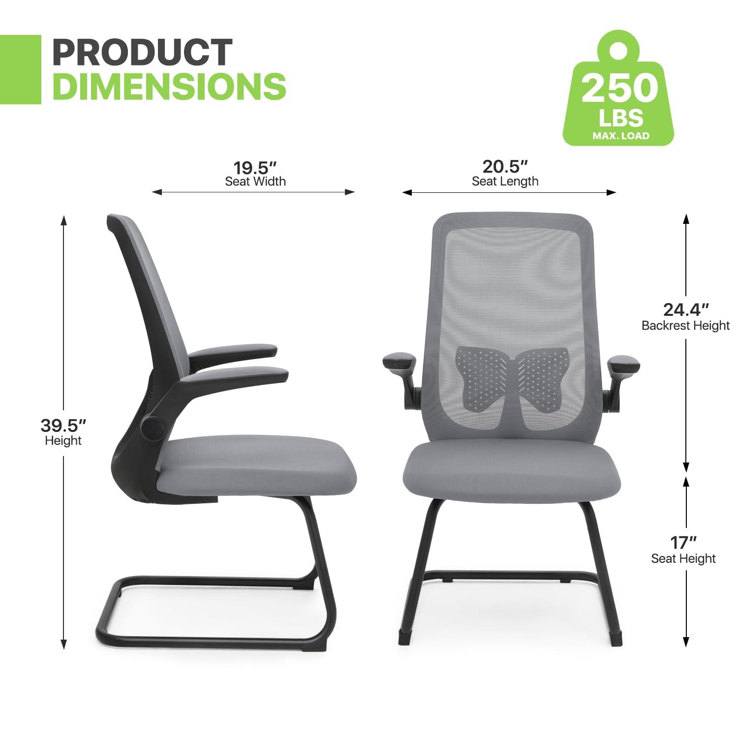 Magshion Set of 2 Ergonomic Office Chair, Computer Desk Seat with Lumbar Support & Flip-Up Arms for Home Office, Grey