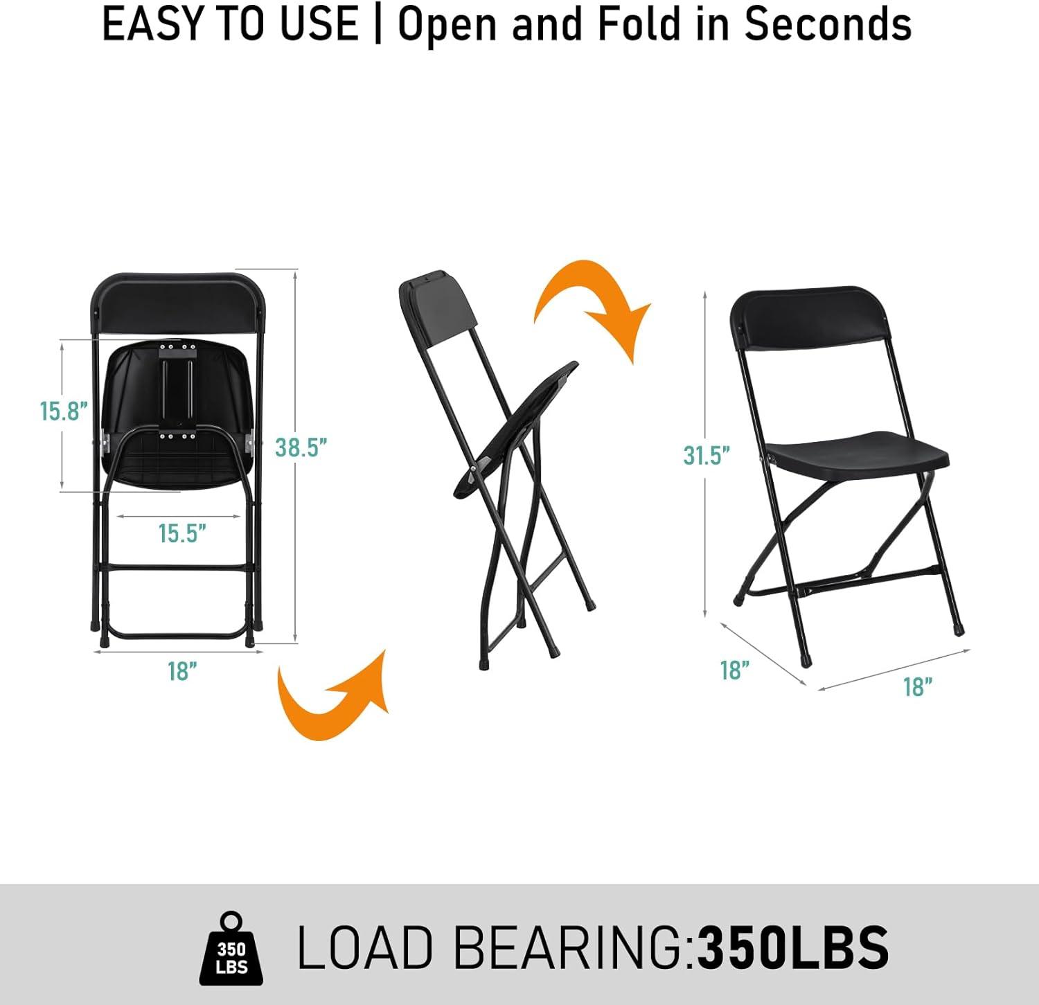 10 Pack Black Plastic Folding Chair for Indoor Outdoor, 350 lb Capacity, Foldable Commercial Stacking Chairs with Steel Frame for Office Wedding Party Events