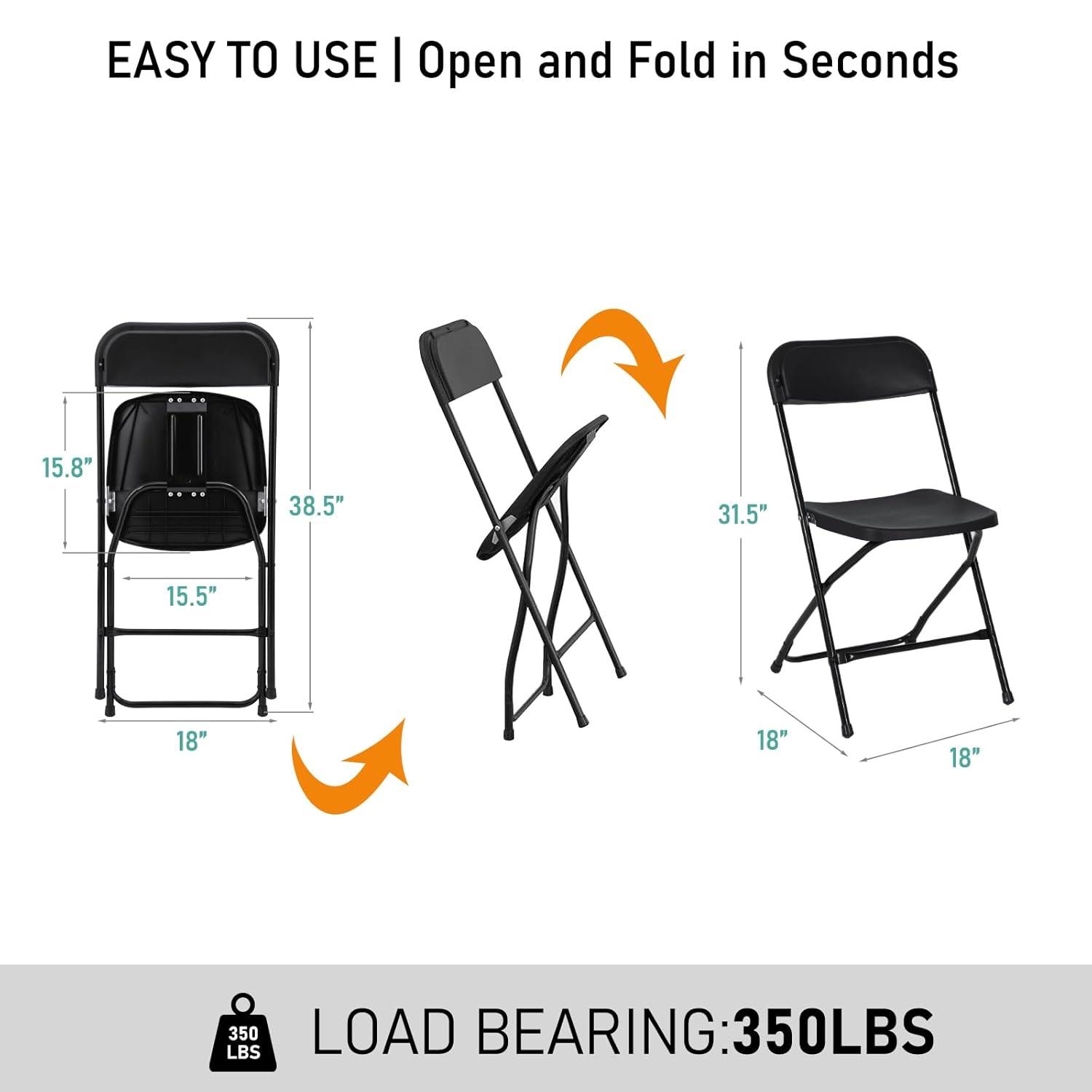 10 Pack Black Plastic Folding Chair for Indoor Outdoor, 350 lb Capacity, Foldable Commercial Stacking Chairs with Steel Frame for Office Wedding Party Events