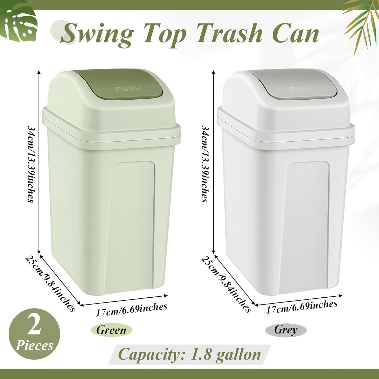 2 Pcs Bathroom Trash Can with Swing Lid Small Garbage Can Plastic Bathroom Trashcan Garbage Bin for Kitchen Waste Bedroom Room Outdoor (Green and Beige, 2.6 Gallon)