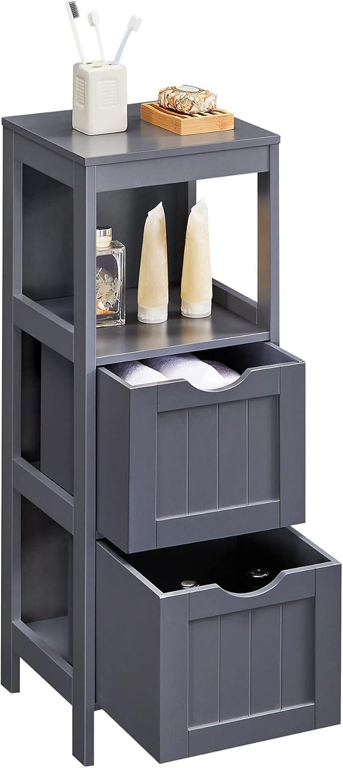 VASAGLE Bathroom Floor Cabinet Bathroom Storage Organizer Rack Stand 2 Drawers Grey