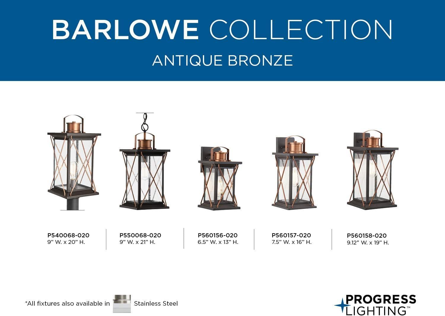 Progress Lighting Barlowe 1-Light Outdoor Wall Lantern in Antique Bronze with Clear Seeded Glass