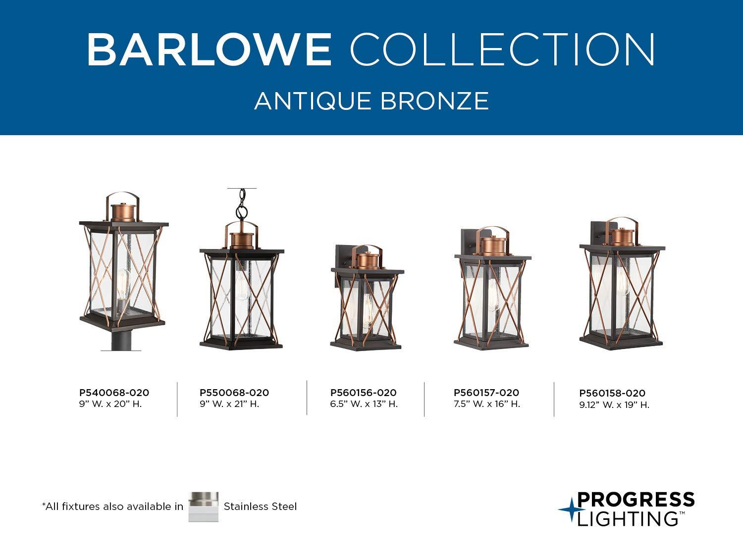 Progress Lighting Barlowe 1-Light Small Wall Lantern in Antique Bronze with Clear Seeded Glass Shade