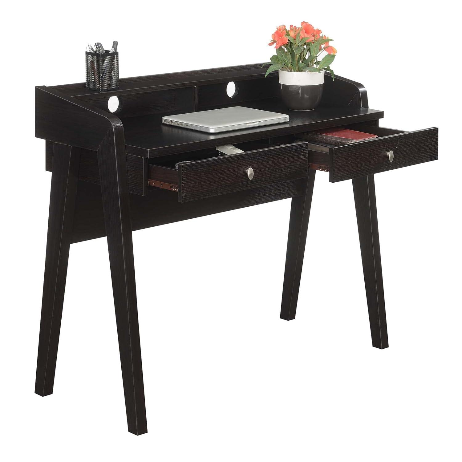 Convenience Concepts Newport 34.75 in. Tall Deluxe 2 Drawer Desk with Shelf, Espresso, All Ages