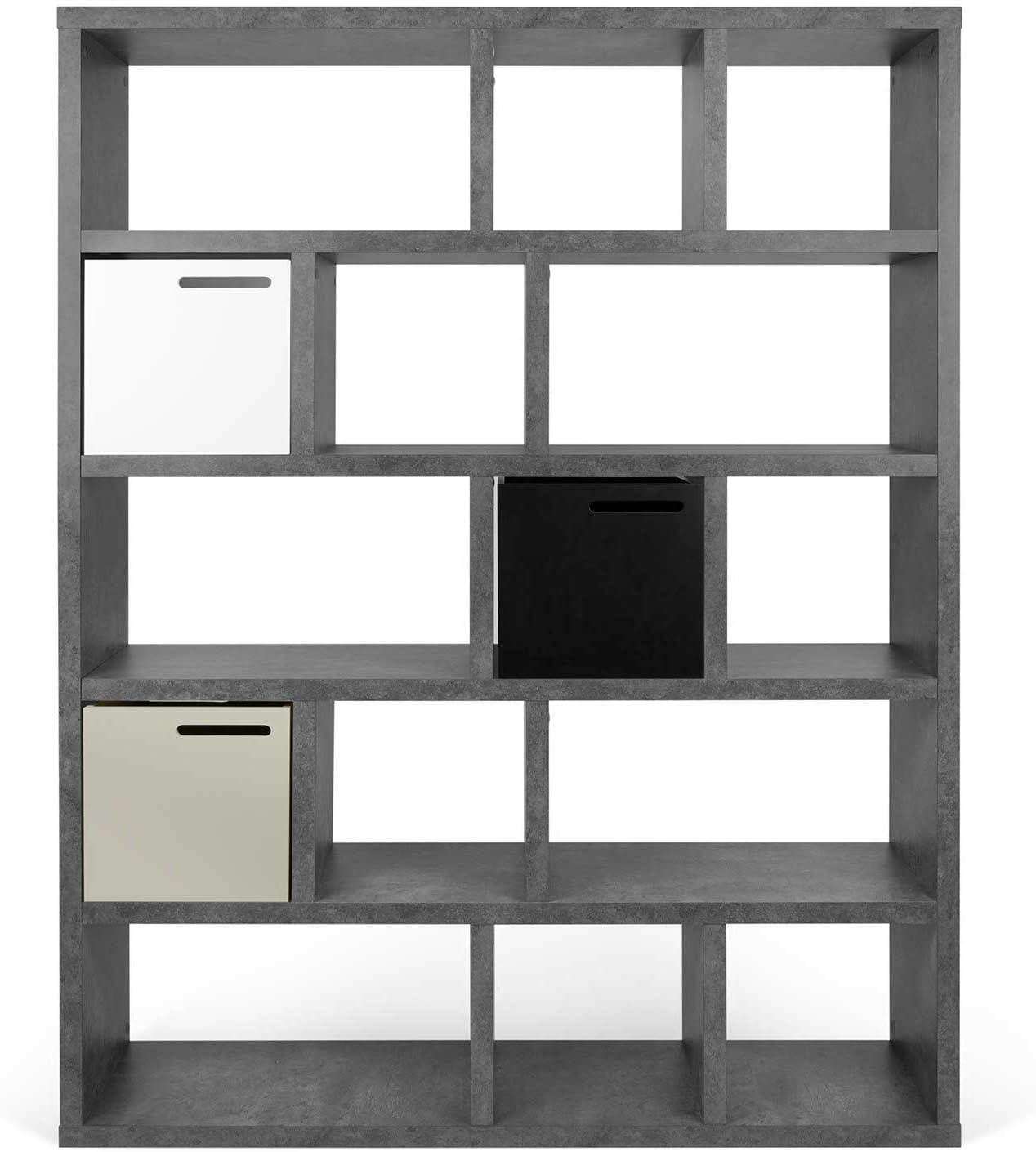 Berlin 5-Tier Wide Bookcase with Concrete Finish and Cubbyholes