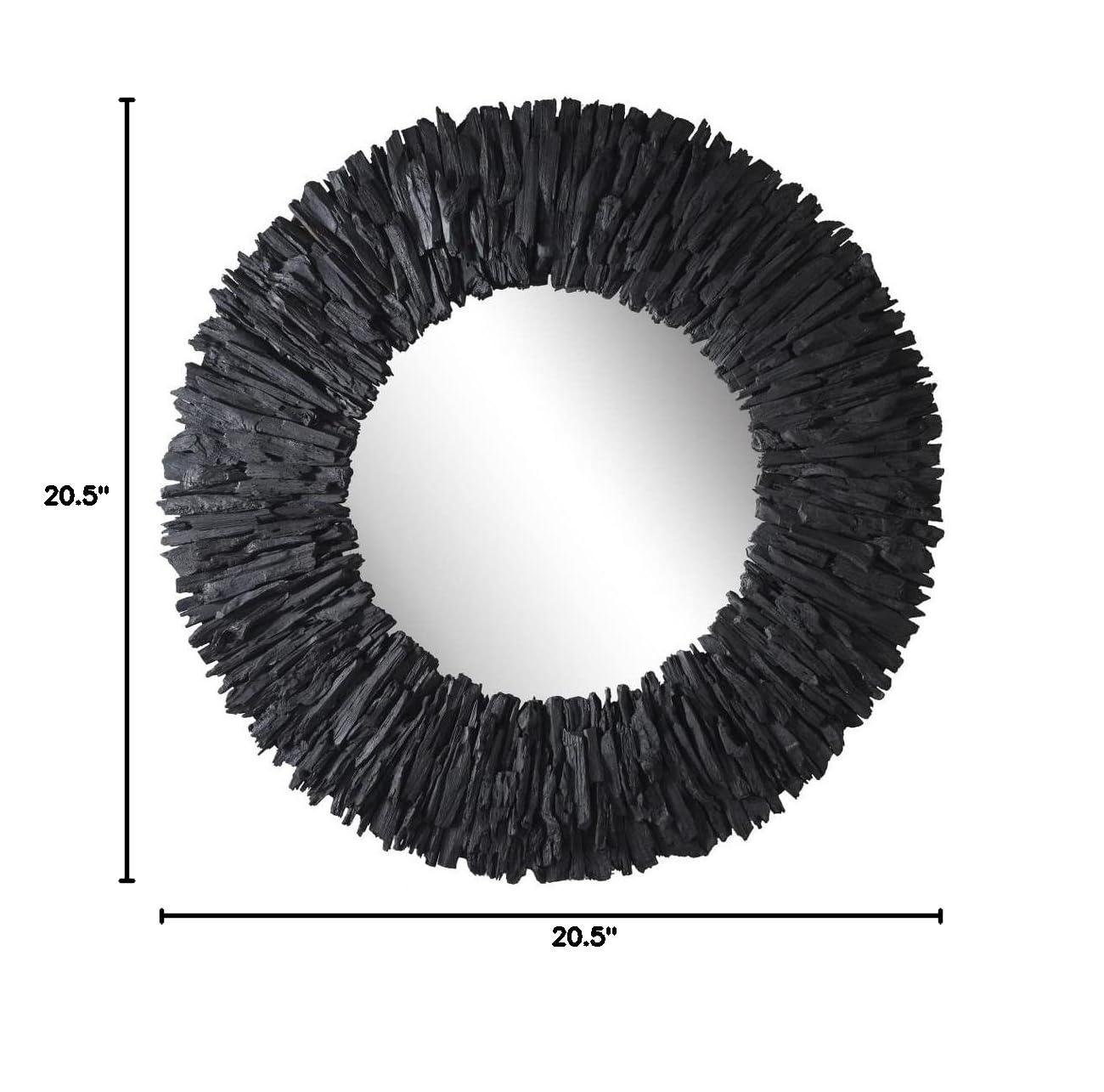 Black Teak Branch Round Wood Mirror, 39 Inches