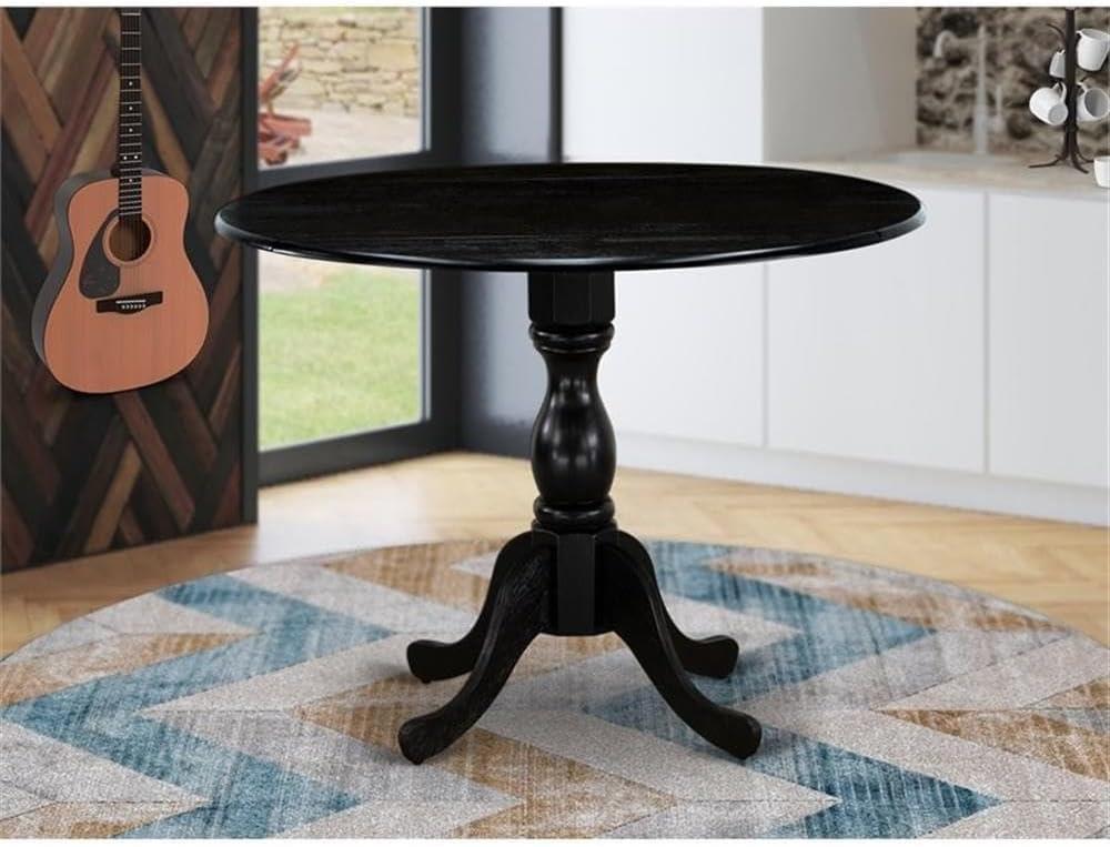 East West Furniture Dublin Wood Dining Table with Pedestal Legs in Black