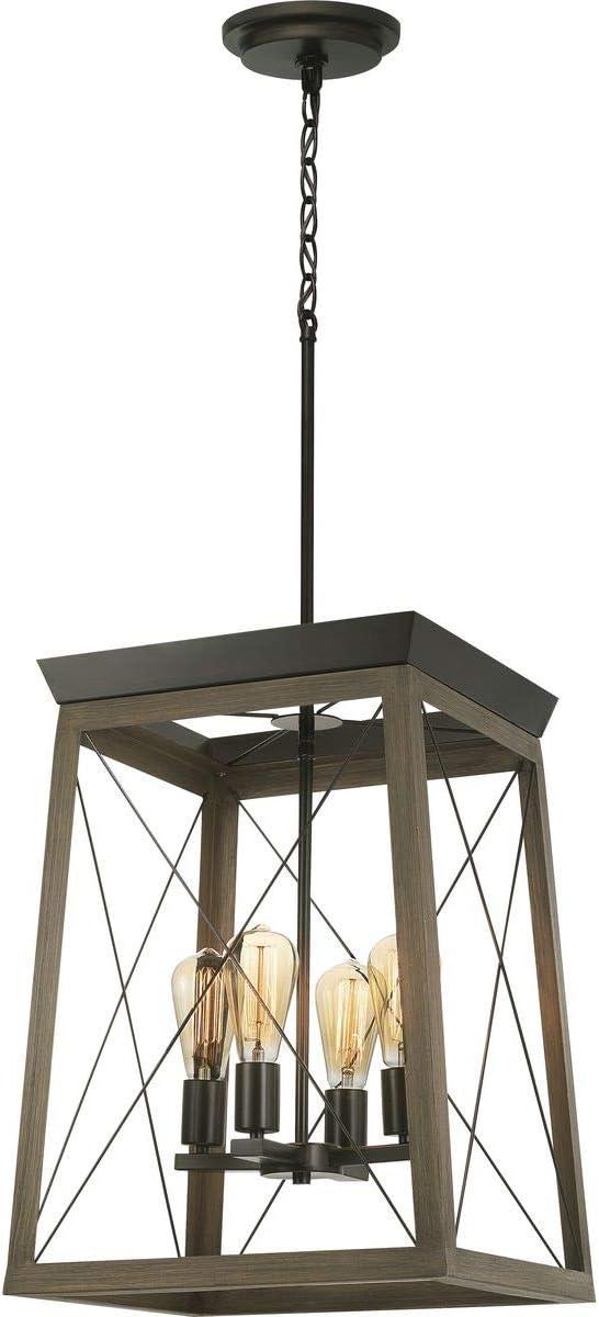 Progress Lighting Briarwood 4-Light Foyer Pendant, Antique Bronze Finish, Vintage-Style Bulbs, Steel Material