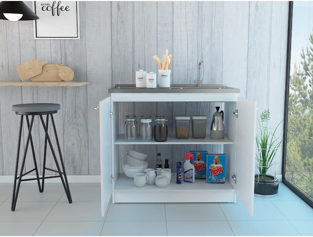 TUHOME Napoles Utility Sink Cabinet With Integrated Steel Sink