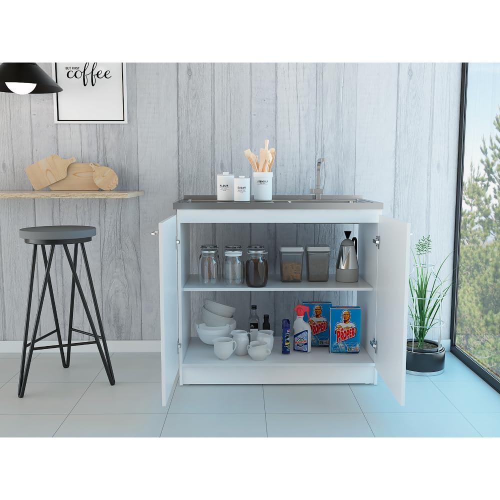 TUHOME Napoles Utility Sink Cabinet With Integrated Steel Sink