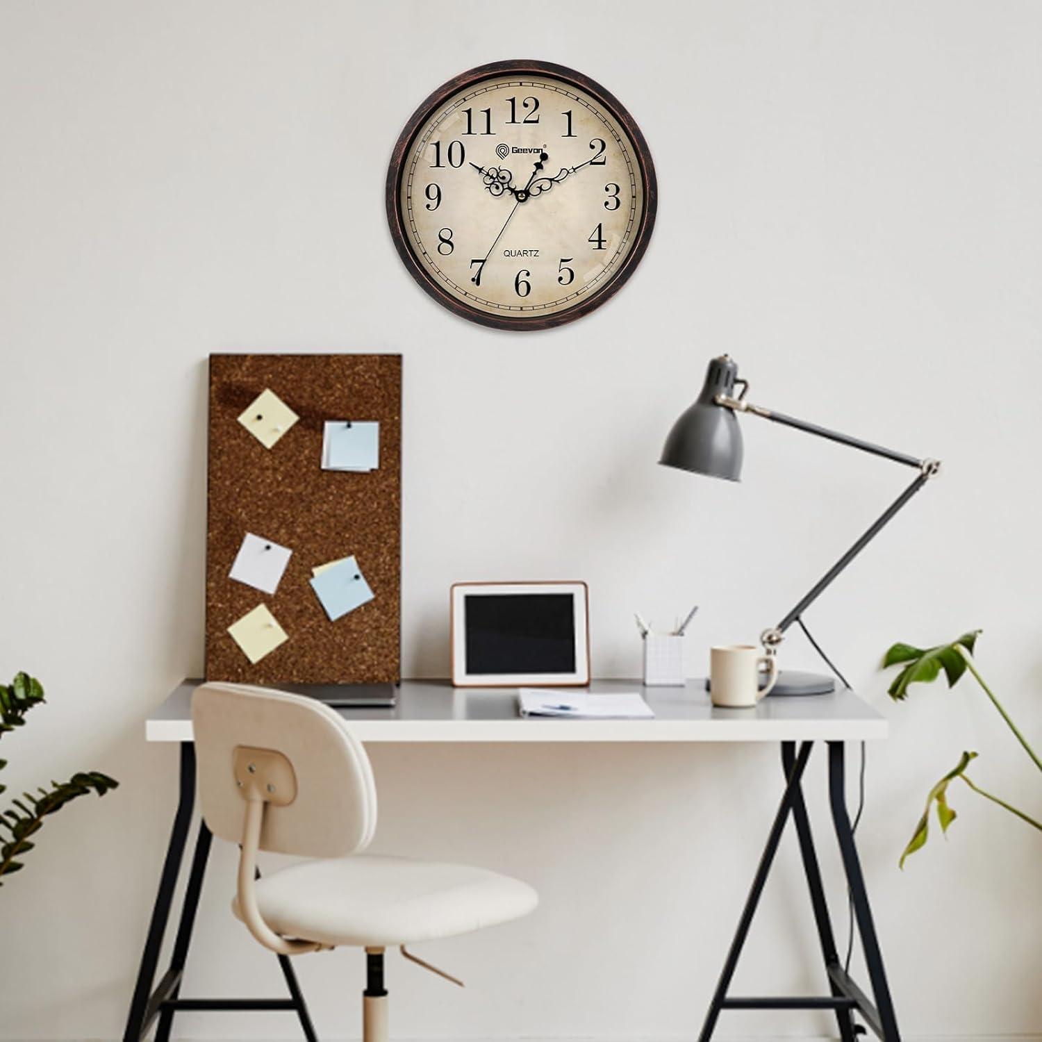 Vintage Brown 12-Inch Silent Non-Ticking Wall Clock