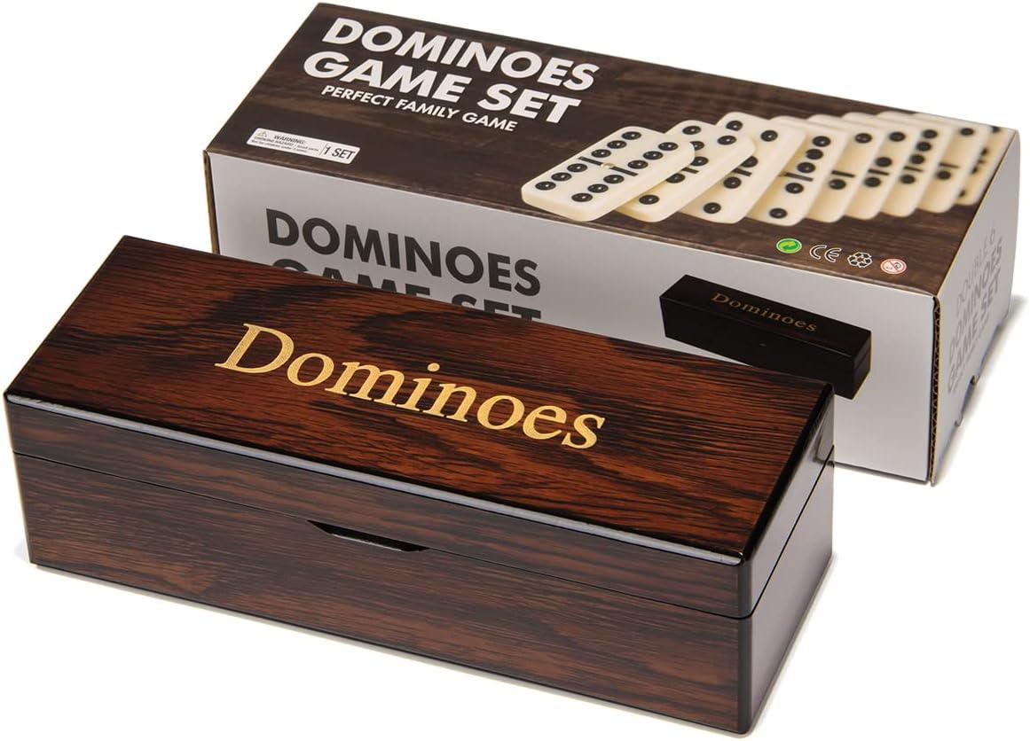 Ivory Double 6 Dominoes Set with Spinner in Wooden Box