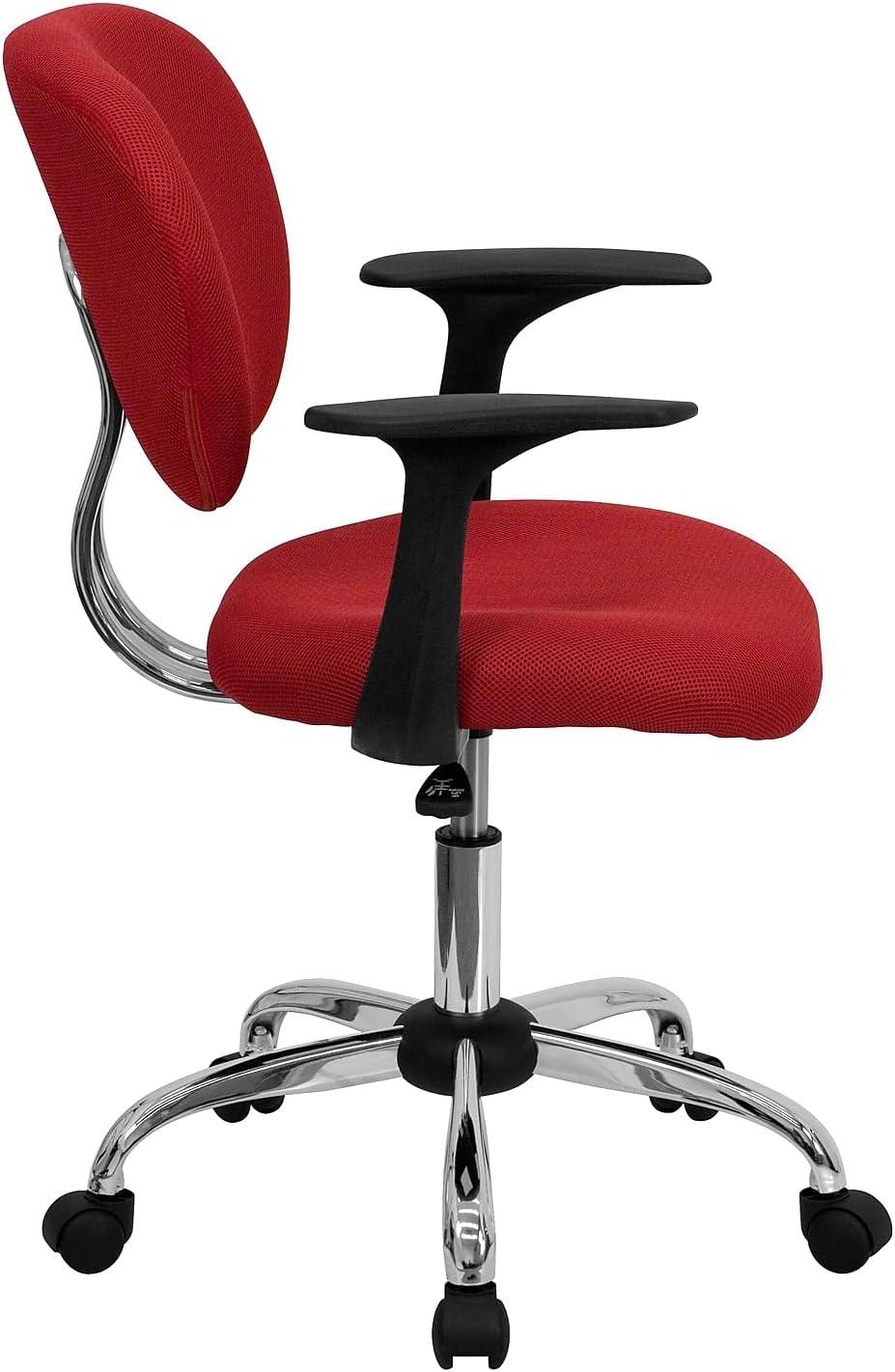 Flash Furniture Mid-Back Red Mesh Padded Swivel Task Office Chair with Chrome Base and Arms