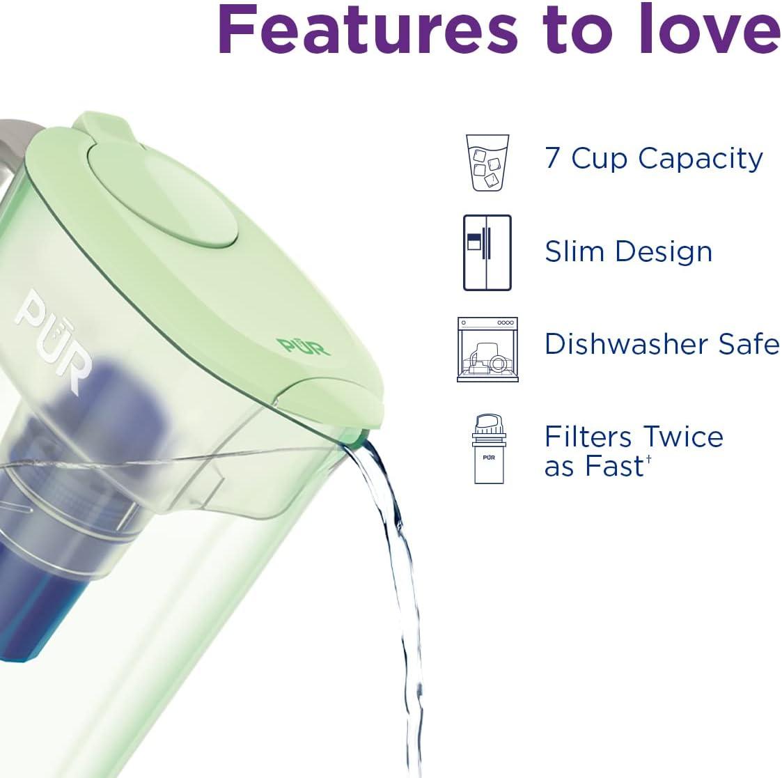 PUR 7 Cup Water Pitcher Filtration System Lime PPT700L: BPA-Free, Dishwasher-Safe, Filters Pesticides & Chlorine