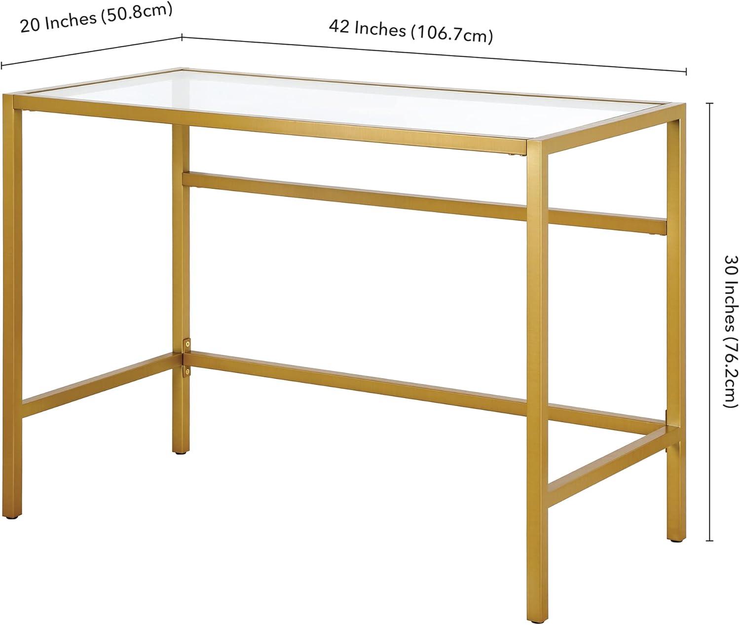 Sivil 42" Modern Brass Writing Desk with Tempered Glass Top